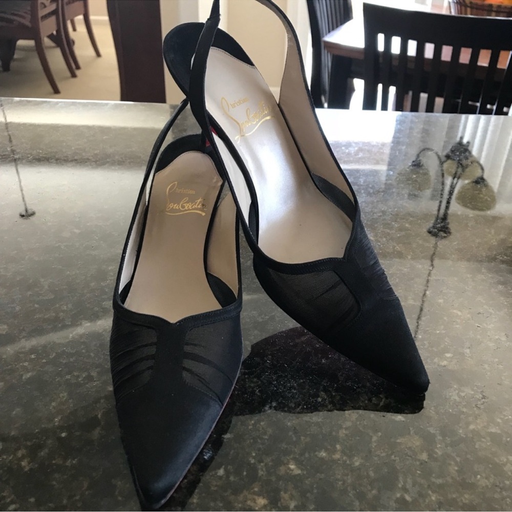 Christian Louboutin Black Pointed Slingback Pumps with Red Sole
